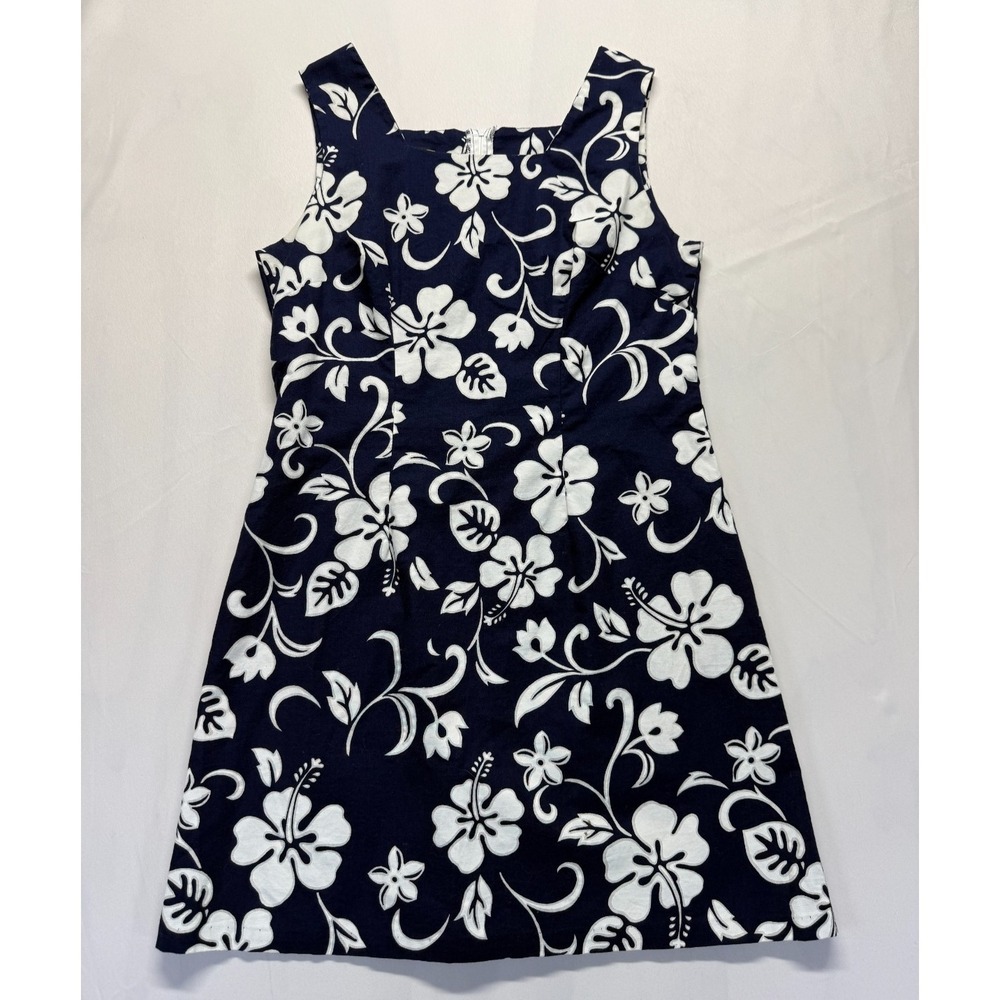Shannon Marie Hawaii Shift Dress Womens XL/14 Blue White‎ Floral Print Back Zip